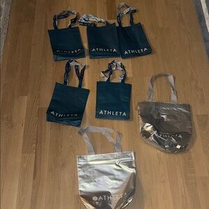 Athleta Reusable Teal and Silver Tote Collection